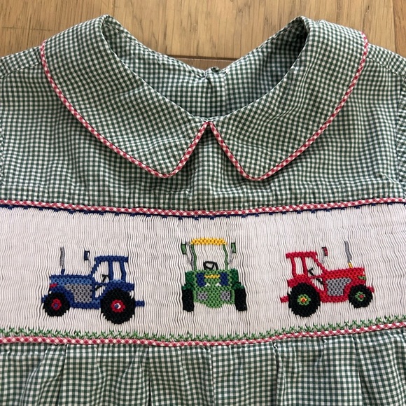 Beaufort Bonnet Boys Smocked Tractor Longall Green Gingham Size 2 - Picture 4 of 6